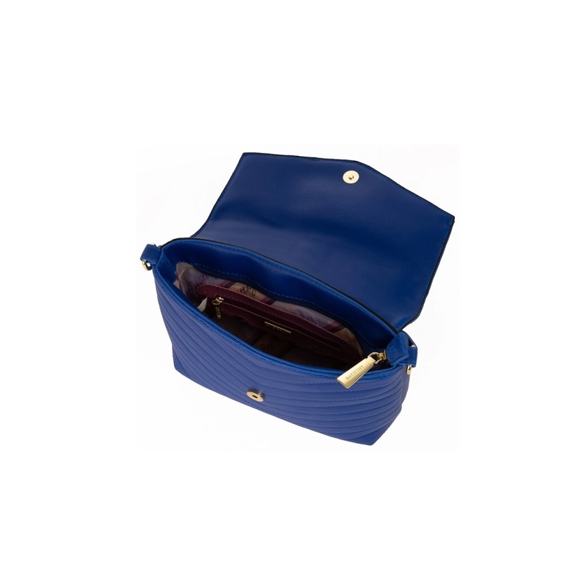 Conheça a Bolsa Feminina Rafitthy Klein Azul Escuro: Com uma única alça, fecho com botão imã e zíper, oferece elegância e segurança em um tom sofisticado de azul escuro.