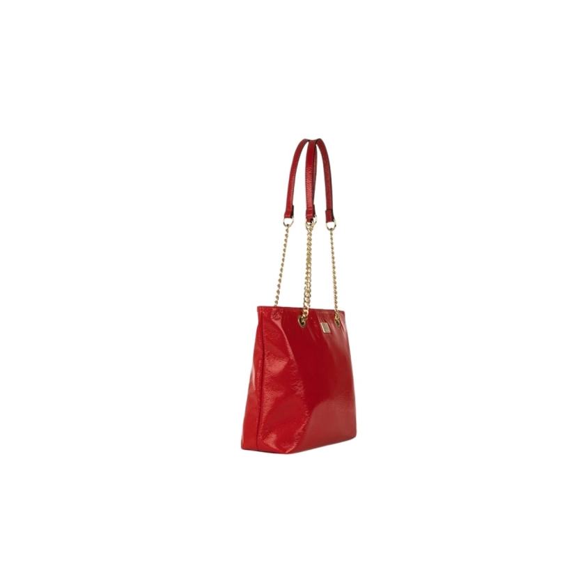 Na imagem, destaca-se uma linda bolsa feminina Rafitthy de ombro, confeccionada em verniz sintético vermelho, com um design sofisticado e acabamento impecável. O charme do modelo fica por conta da alça com detalhes de correntes douradas, que adiciona um toque de elegância. Além disso, as divisórias internas e bolsos práticos garantem organização e funcionalidade, tornando esta bolsa uma escolha ideal para quem busca estilo e praticidade.