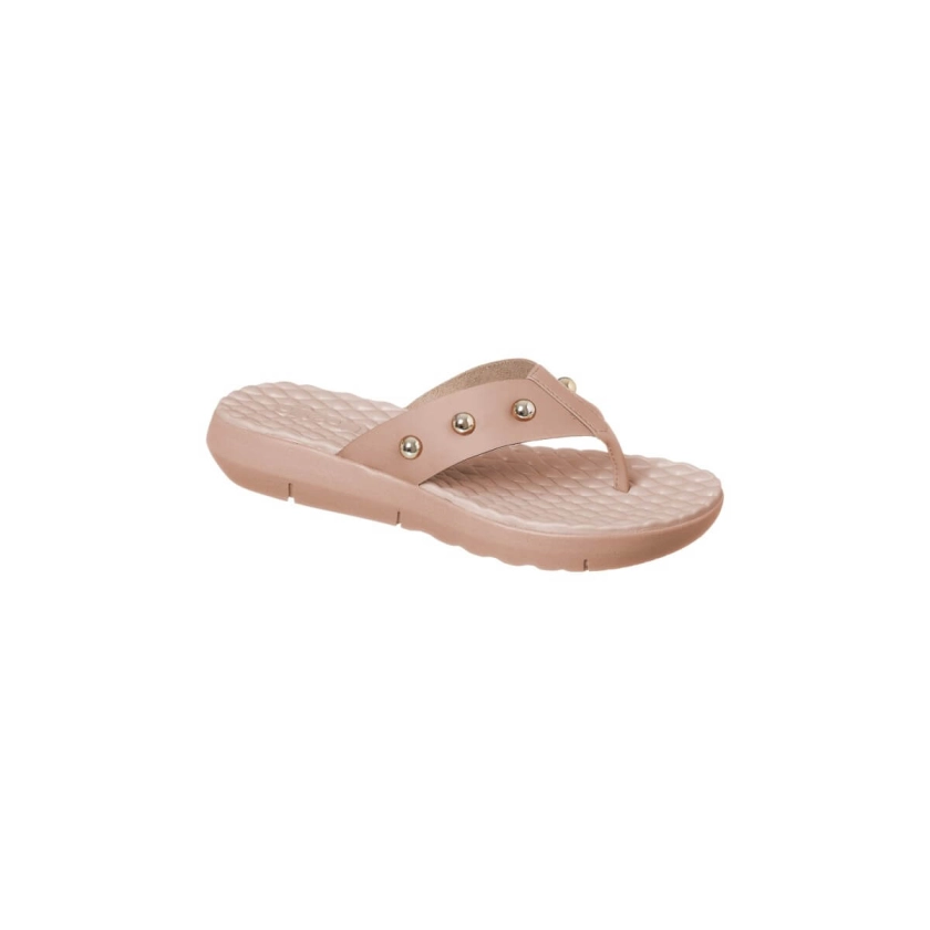 Na imagem, temos o Chinelo de Dedo Feminino Dijean na cor nude, com detalhes dourados. Este chinelo combina estilo e conforto, sendo ideal para uso diário. Feito com material de alta qualidade, ele possui uma palmilha texturizada que proporciona uma sensação agradável aos pés. Os detalhes dourados nas tiras conferem um toque sofisticado, tornando-o perfeito para diversas ocasiões, desde momentos casuais até situações que exigem um pouco mais de elegância.