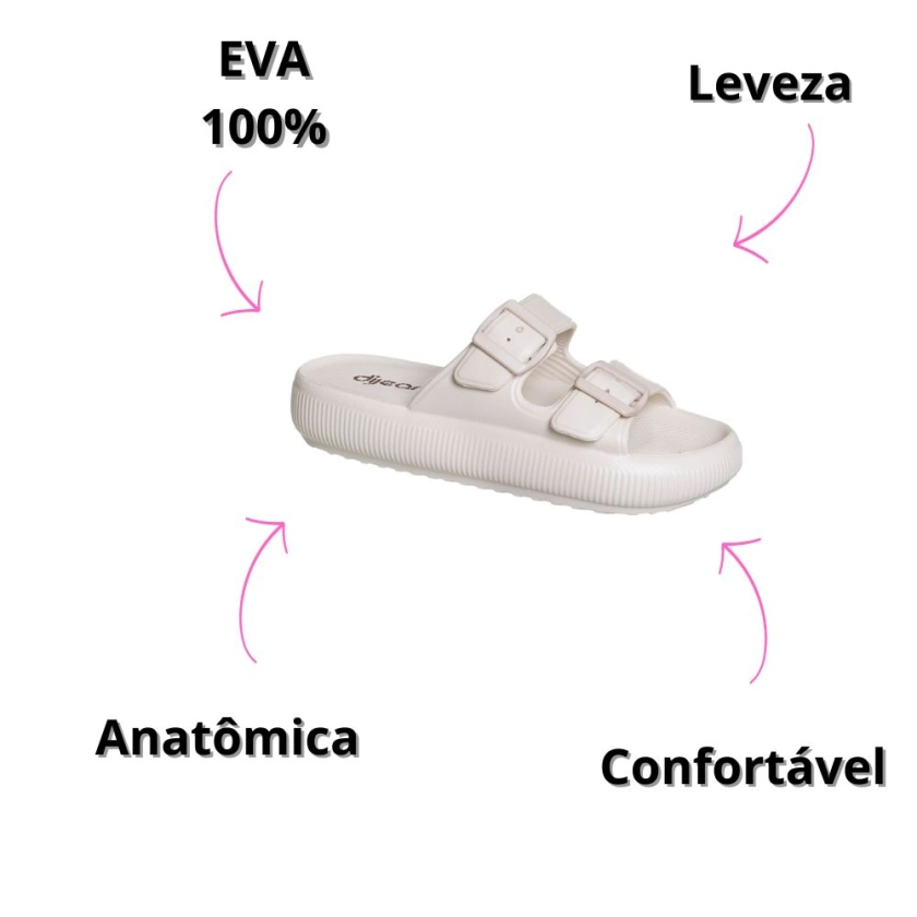 Na imagem temos o chinelo feminino dijean plataforma off white com detalhe de fivelas
