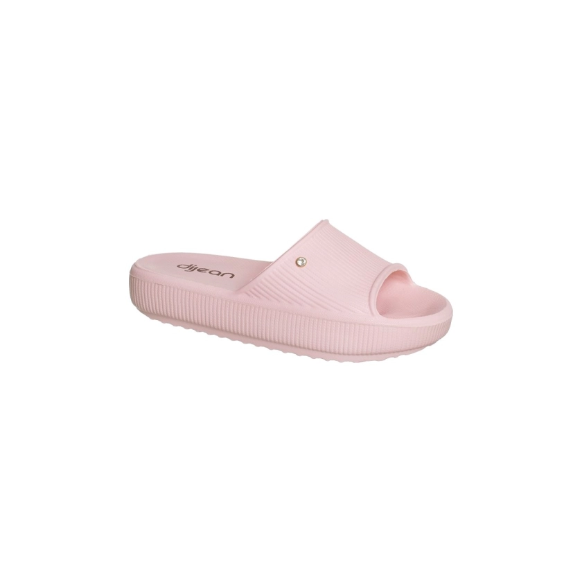 Na imagem temos o chinelo slide feminino Dijean com pingente de luz nude