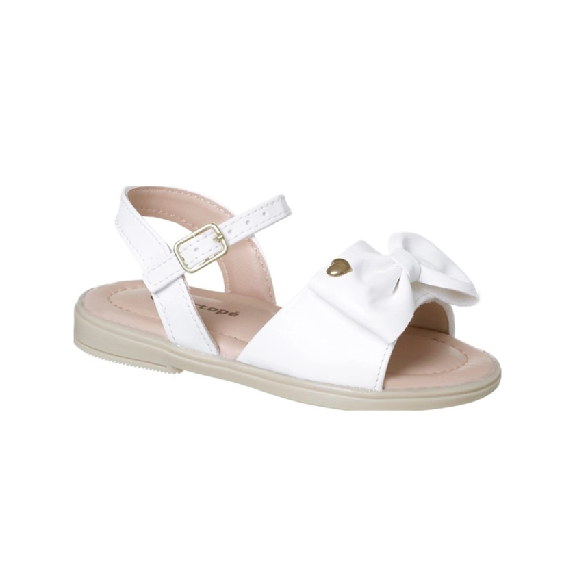 Sandália feminina infantil ortop laço detalhe coração branco, calçado infantil da marca Ortopé, com design e cores ideais para conforto e estilo.
