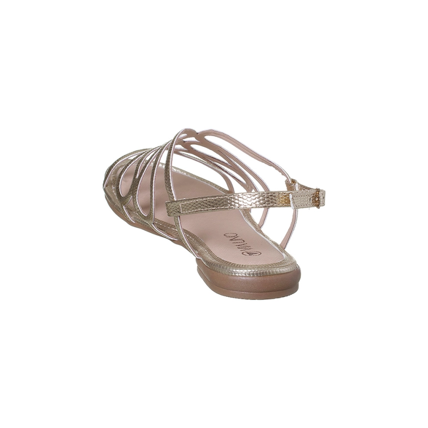 Na imagem temos uma linda Sandália Feminina Via Uno Trançado Gota Ouro, confeccionada em material sintético de alta qualidade com um design trançado sofisticado e detalhe em gota. A palmilha acolchoada proporciona conforto extremo, enquanto o fecho em fivela com pino ajustável garante um ajuste seguro e prático.