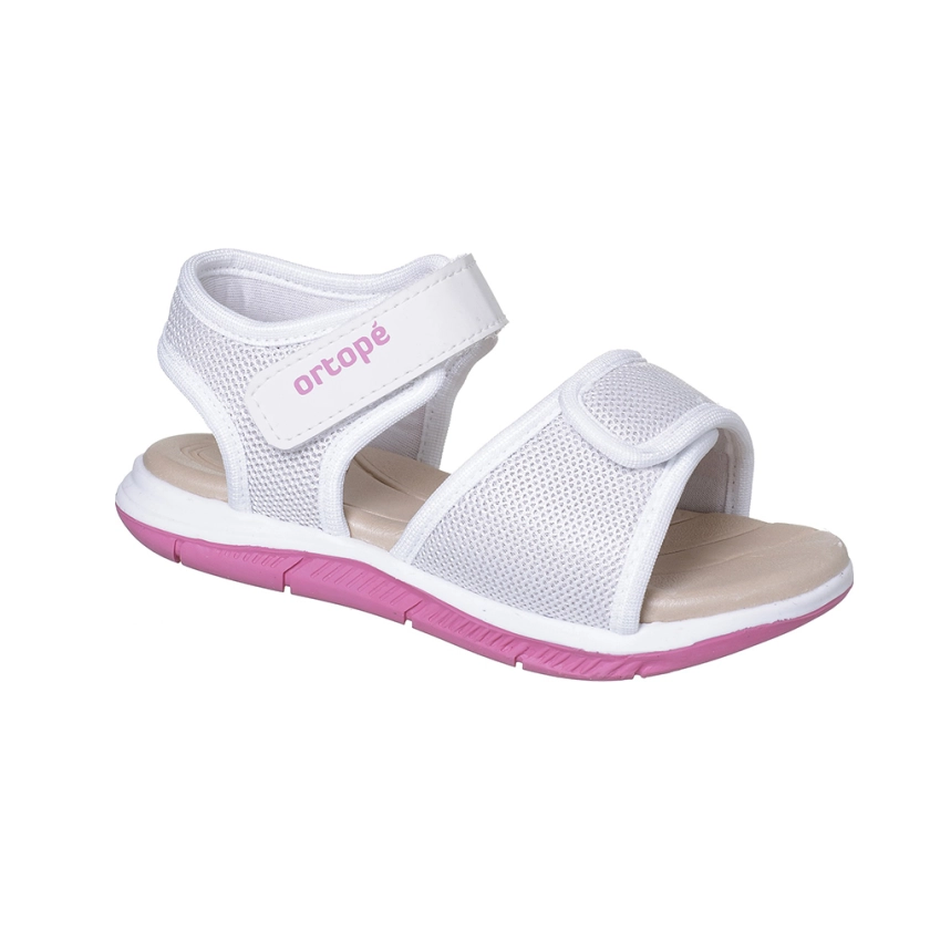 Sandália infantil feminina ortop algodão doce branco, calçado infantil da marca Ortopé, com design e cores ideais para conforto e estilo.