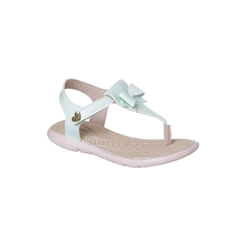 na imagem, sandalia infantil rasteira ortopé com laço frontal na cor menta