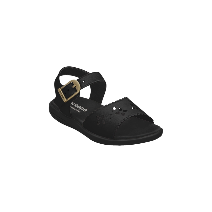 Na imagem temos uma linda Sandália Ortopé Autentica feita em couro com o fechamento em fivela e pino na cor preta muito linda e confortável 