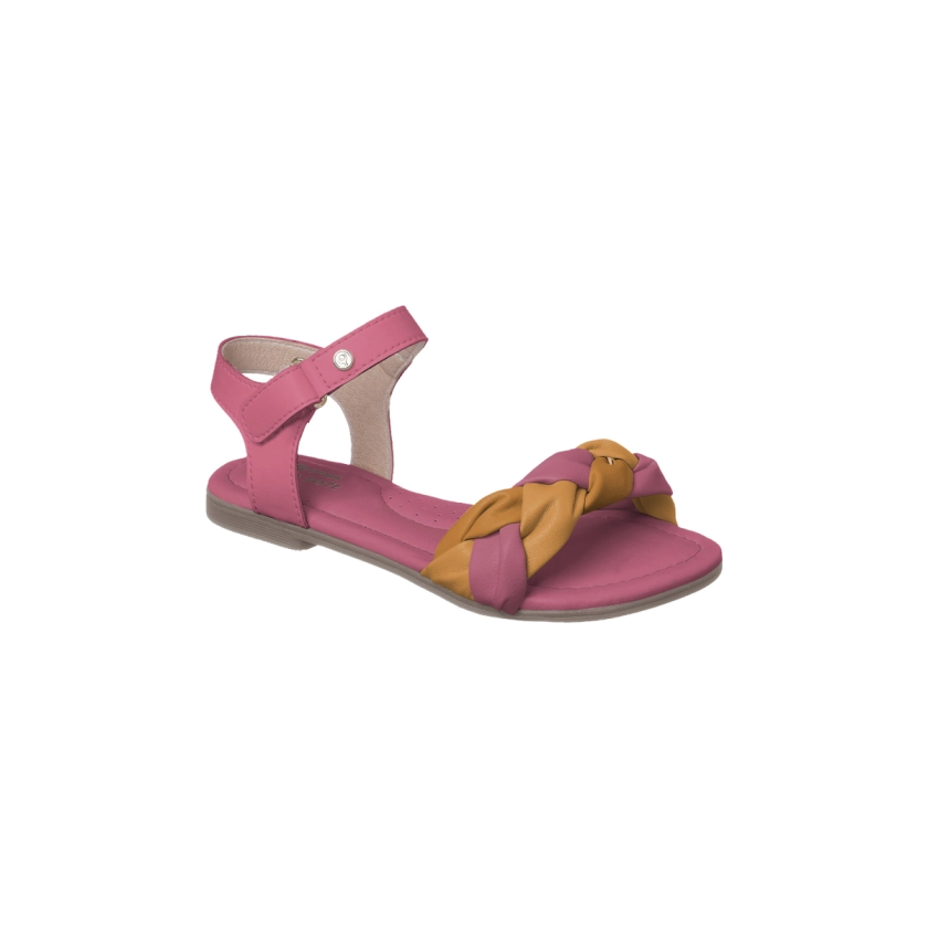 Na foto temos uma linda sandália Infantil Ortopé Candy em pink, com detalhes em laranja. Confortável e durável, é ideal para as pequenas exploradoras, proporcionando segurança e estilo a cada passo