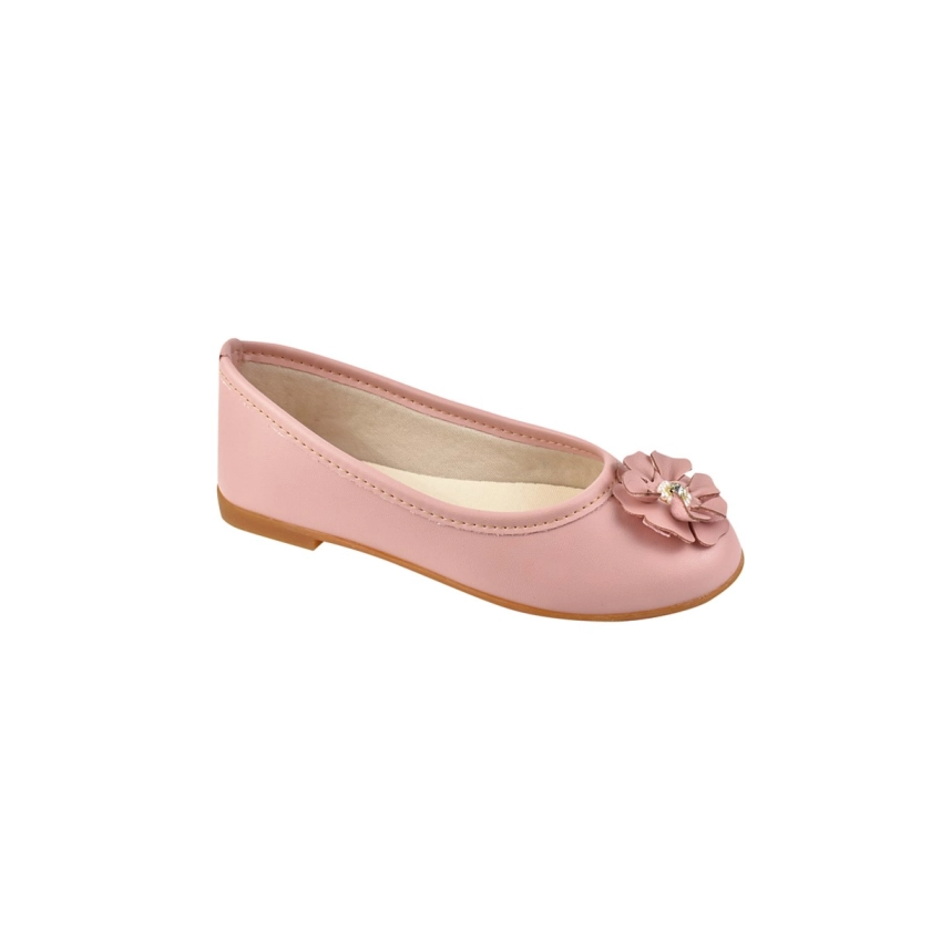 Na imagem temos uma linda sapatilha na cor rosa com detalhe de flor linda e delicada.