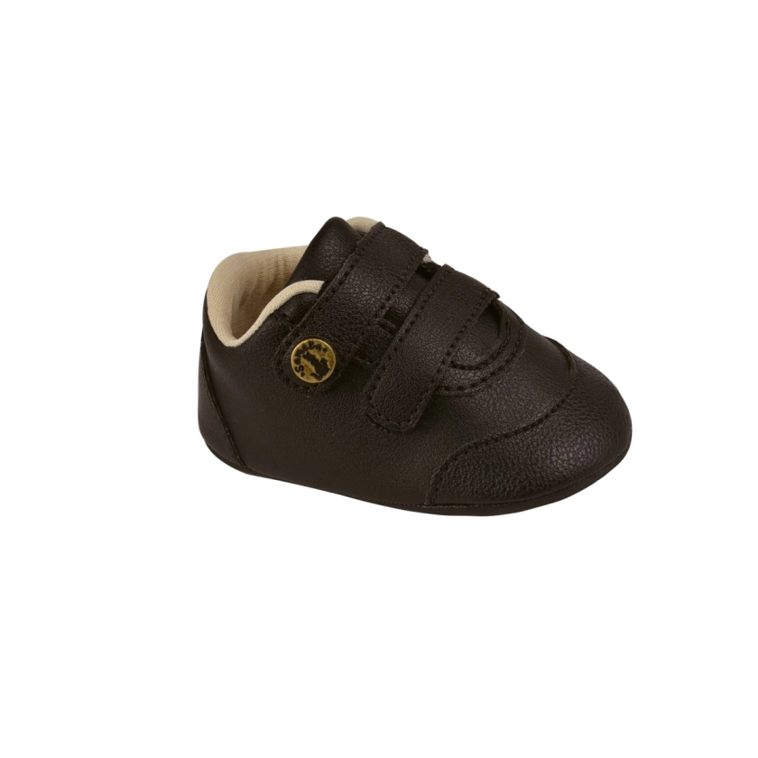 Sapatinho RN Masculino Sameka Fecho Duplo Preto: segurança e conforto para recém-nascidos, com fecho duplo em velcro para facilitar o calçar. Forro macio e espuma interna que protegem o calcanhar. Design elegante em preto, perfeito para qualquer ocasião