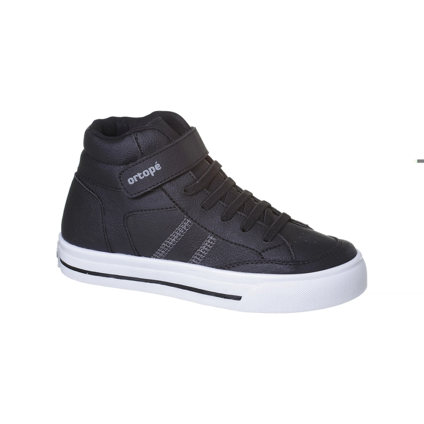 Tênis Cano Alto Infantil Masculino Ortopé Fita Aderente Elástico Preto