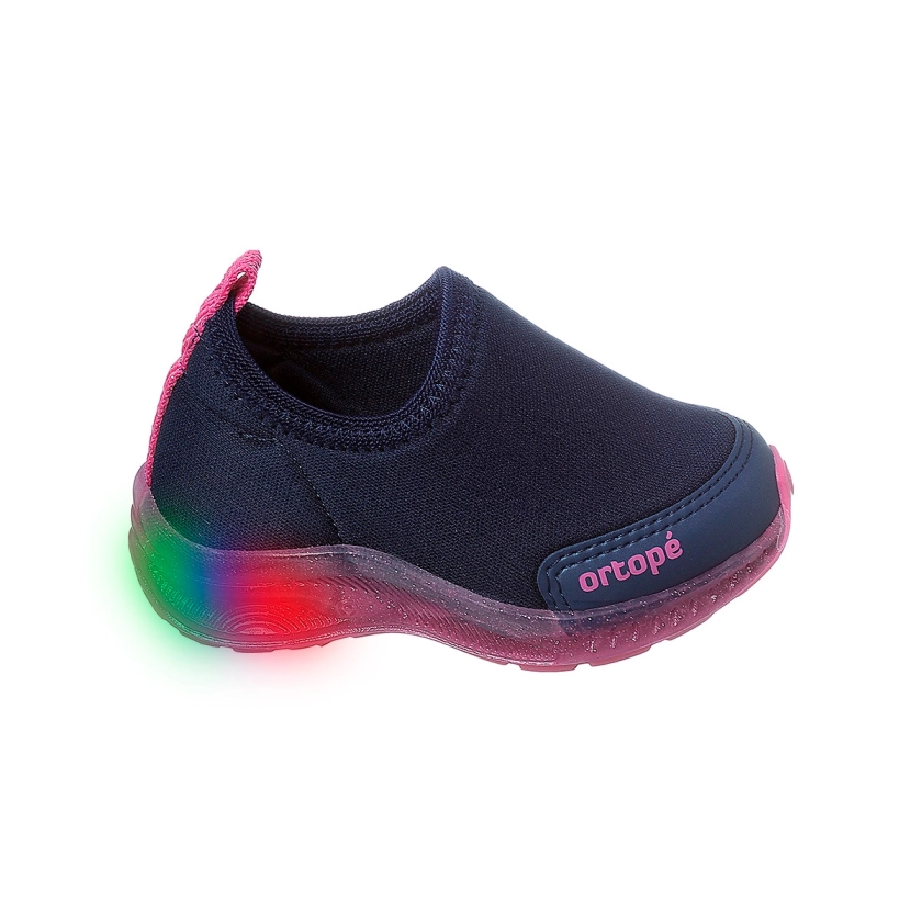 Tênis de Led Infantil Feminino Ortopé Dna Light Calce Fácil Azul Marinho e  Pink
