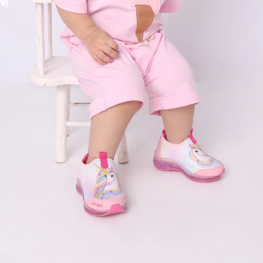 Tênis de Led Infantil Feminino Ortopé Power Light Unicórnio Pink
