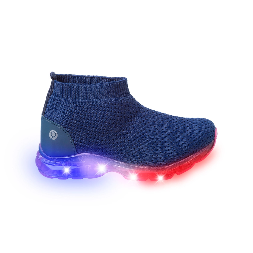 Lindo tênis infantil feminino com Led no solado, na cor azul com rosa