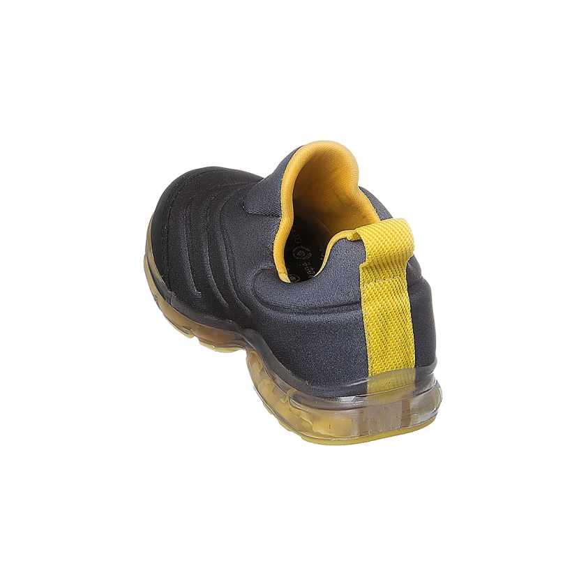 Na imagem temos um lindo tênis de led infantil masculino Ortopé calce fácil nas cores preto e amarelo.