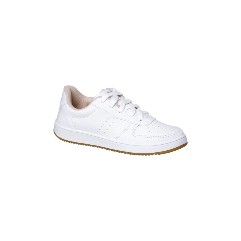 Na imagem temos o lindo tênis feminino dijean flatform branco creme com fecho em cadarço