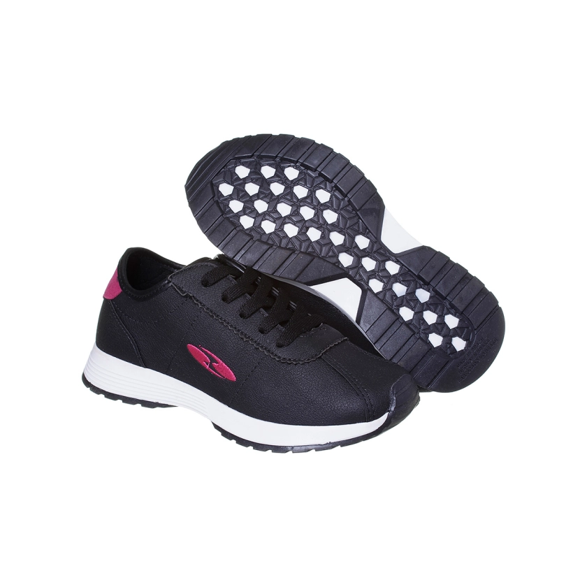 Tênis Infantil Feminino Bical Free Walk Cadarço Preto e Pink Ortopé