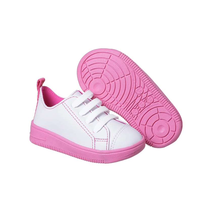 Na imagem temos um lindo tênis Ortopé linha bliss nas cores branco e rosa, confortável, leve e muito estiloso