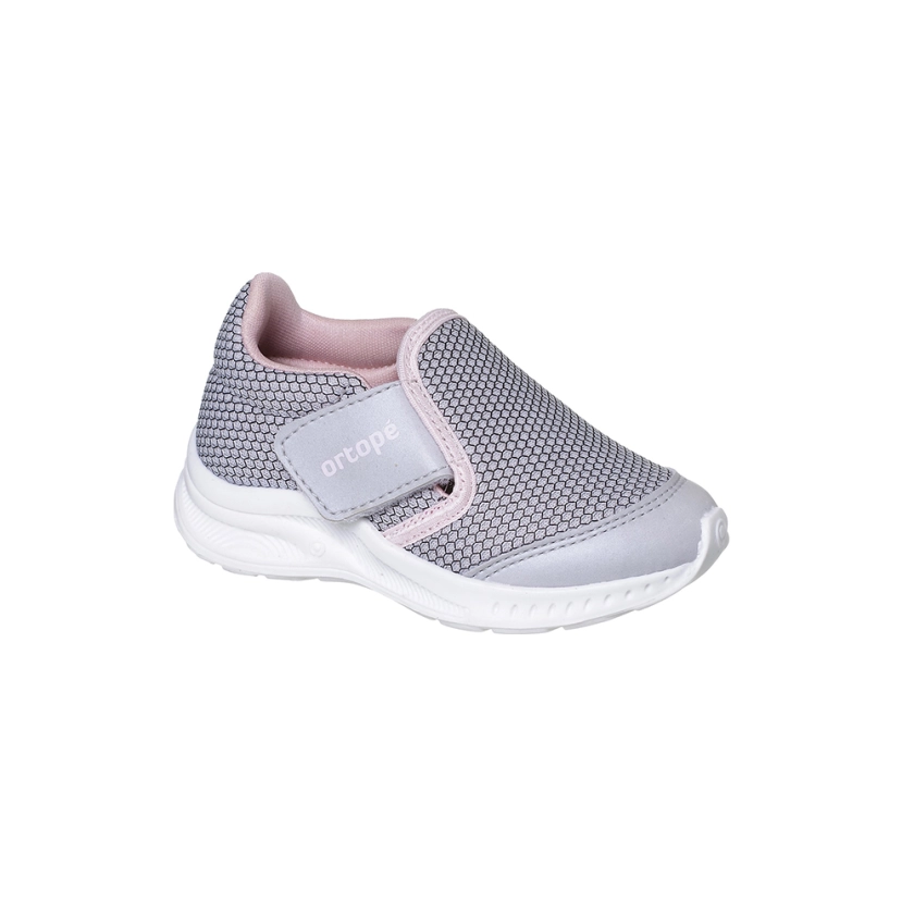 Tênis Infantil Feminino Ortopé DNA Flex Calce Fácil Cinza Rosa