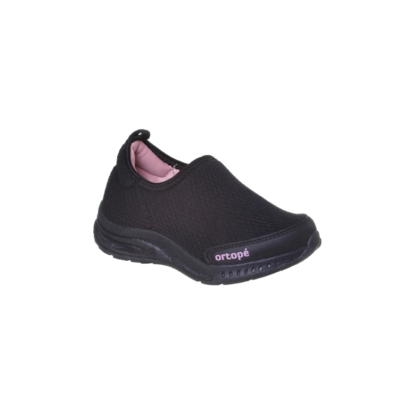 Tênis Infantil Feminino Ortopé Dna Flex Calce Fácil Preto Rosa