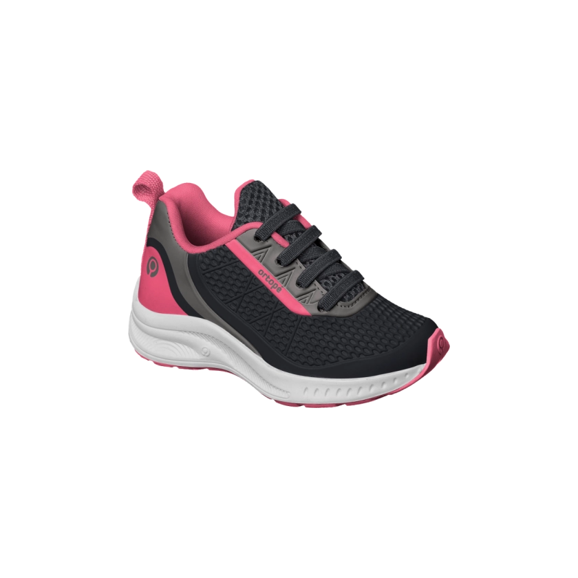 Tênis infantil feminino Ortopé DNA Flex elástico preto e pink