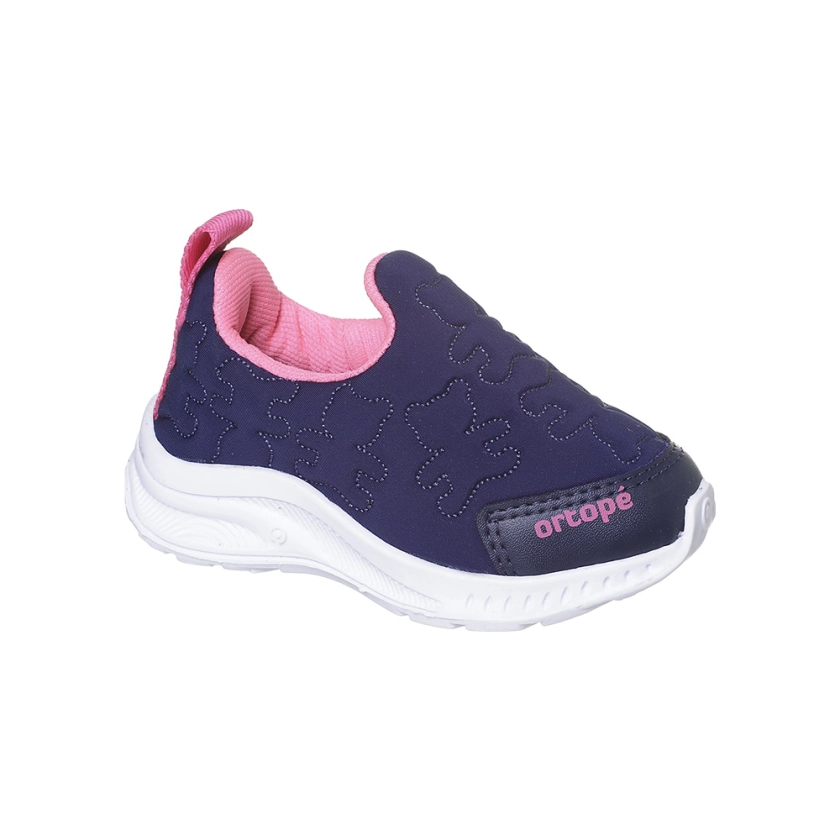Tênis Infantil Feminino Ortopé Dna Flex Ursinho Calce Facil Marinho Pink