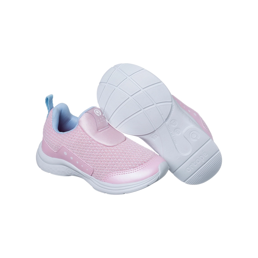 Na imagem temos um lindo tênis infantil feminino Ortopé calce fácil na cor rosa.