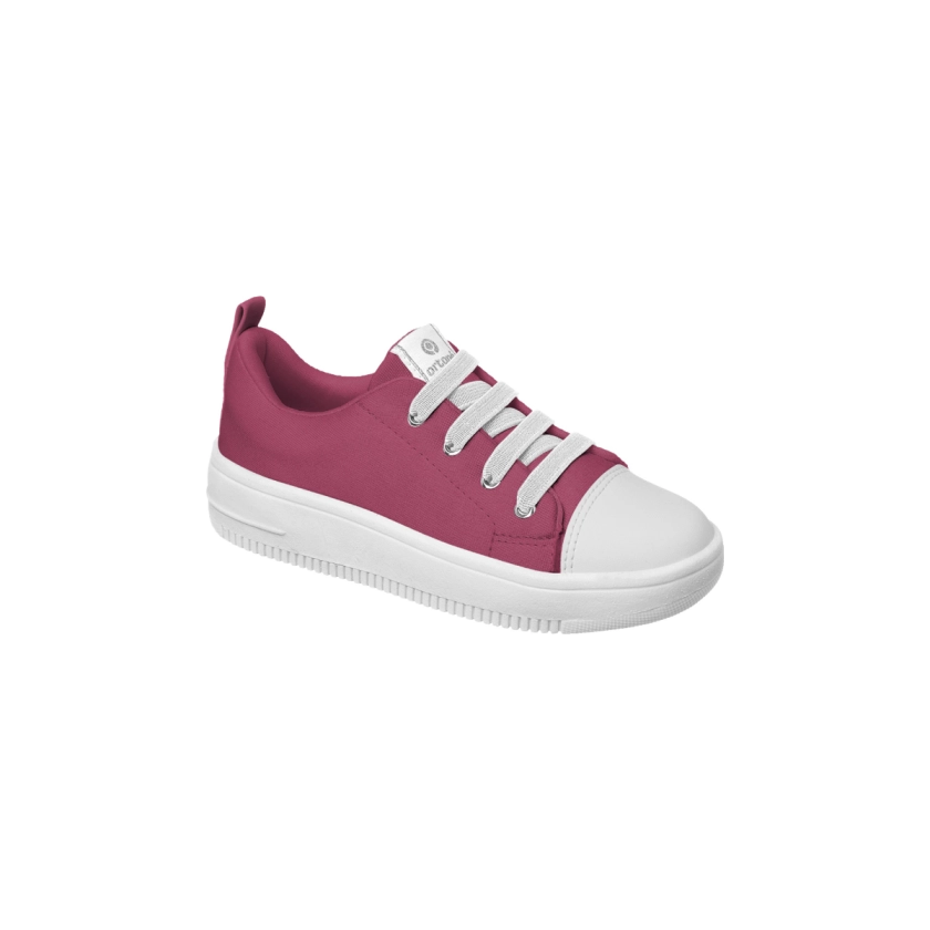 Na imagem temos um lindo tênis infantil feminino Ortopé Pink. Calce através de cadarço elástico sem ajuste.