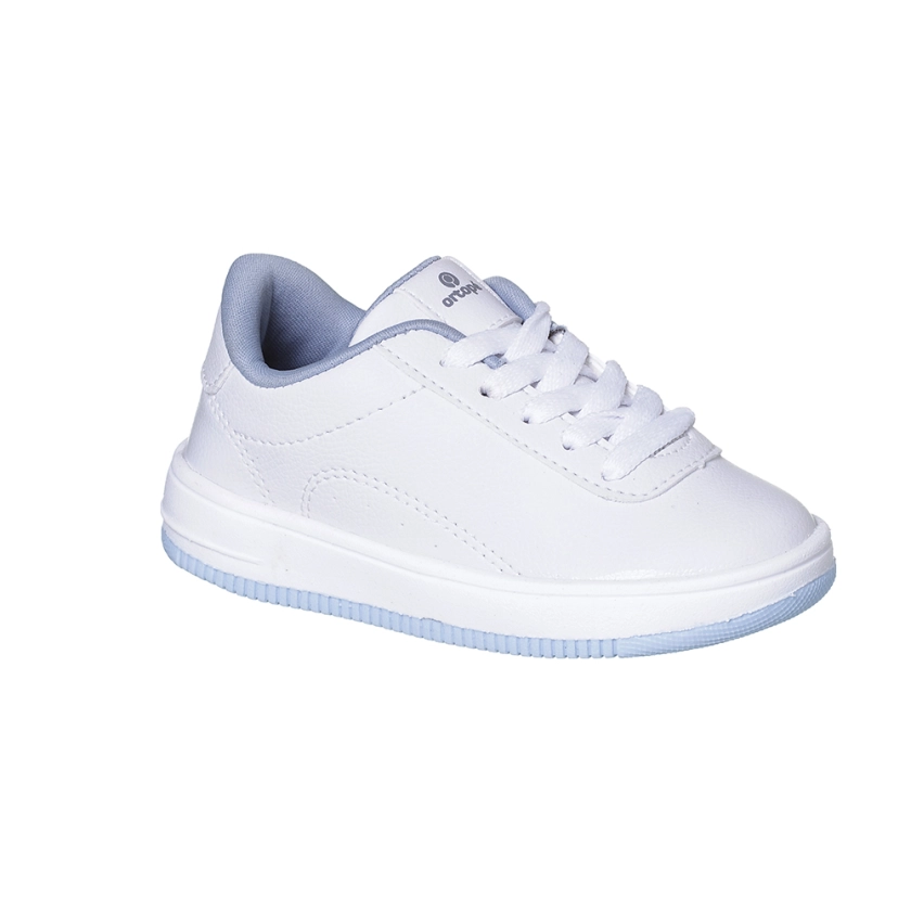 Tênis Infantil Masculino Ortopé Cadarço Bliss na cor branco com detalhe em azul