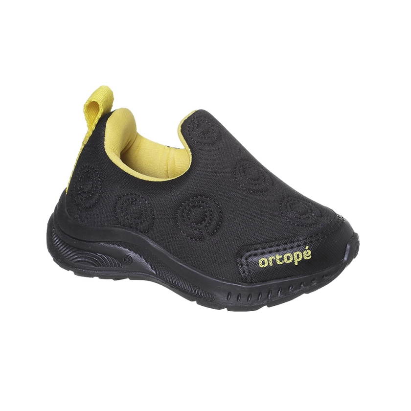 Tênis Infantil Masculino Ortopé Dna Flex Calce Facil Conforto Preto Amarelo