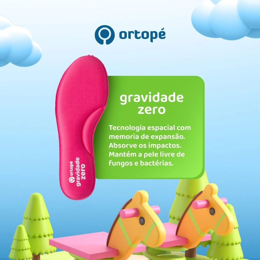 Na imagem, temos descritivo da palmilha gravidade zero Ortopé