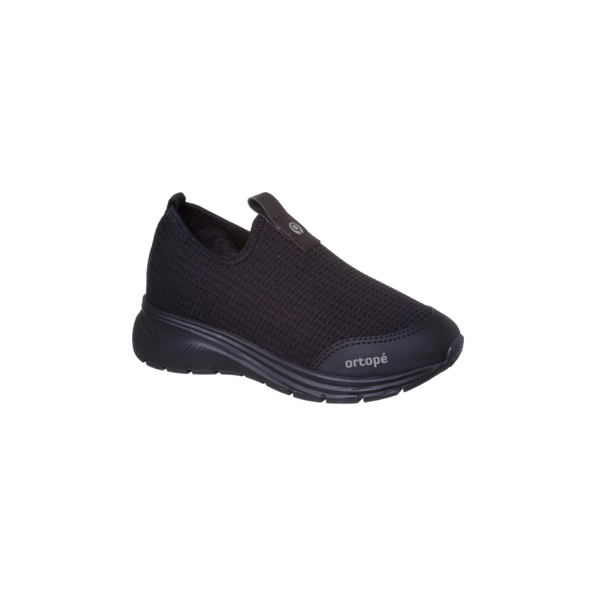 Na imagem temos um lindo tênis Ortopé Flex Run Calce Fácil na cor preto preto cabedal em tecido flexivel e macio.
