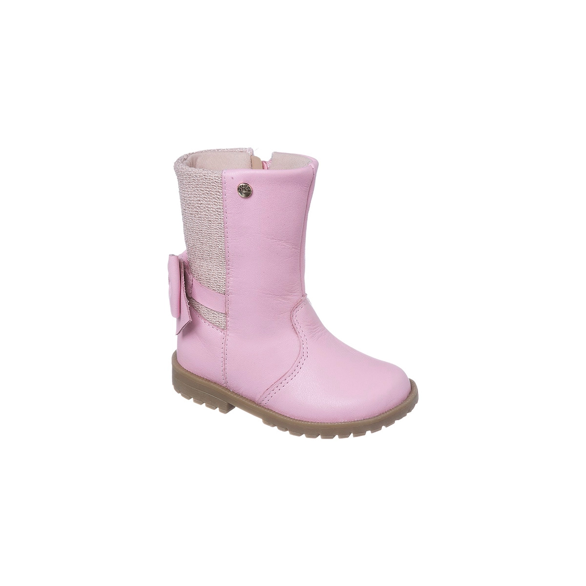 Bota Cano Alto Infantil Feminina Ortopé Baby Boot Couro Com Laço Rosa