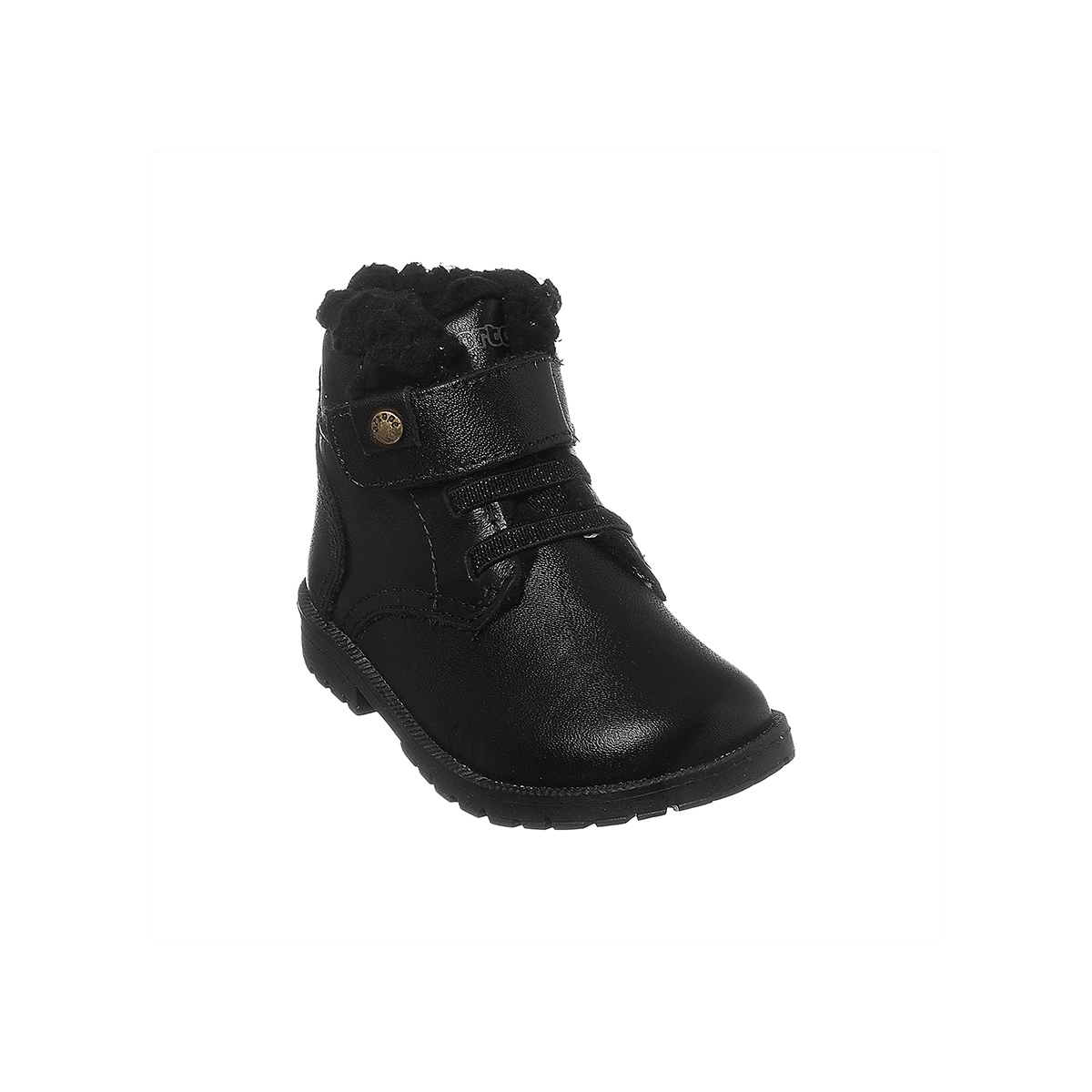 Bota Coturno Infantil Feminina Ortopé Baby Boot Couro Com Lã Preta