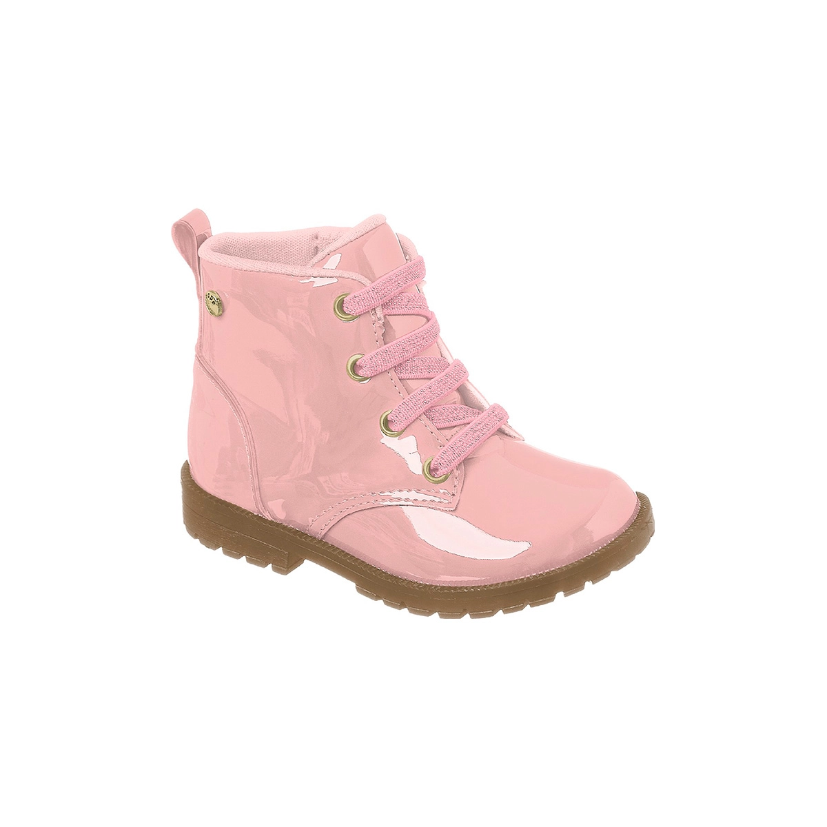 Bota Coturno Infantil Feminina Ortopé Baby Boot Verniz Nude Rosado