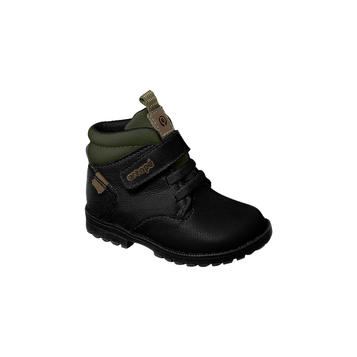 Bota Coturno Infantil Masculina Ortopé Baby Boot Couro Verde E Preta