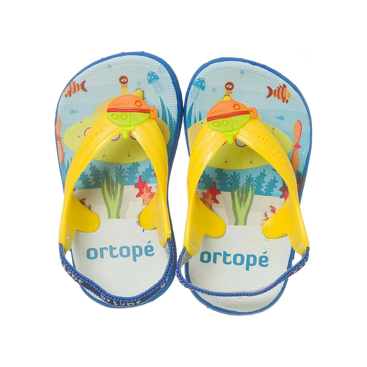 Chinelo Infantil Masculino Ortopé Acqua Submarino Amarelo E Royal