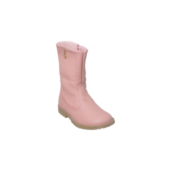 Na imagem temos uma linda bota cano alto infantil feminina Ortopé feita em couro na cor rosa. Calce através de zíper lateral.