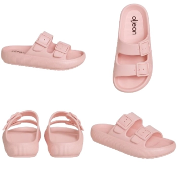 Na imagem temos o chinelo feminino dijean plataforma nude com detalhe de fivelas