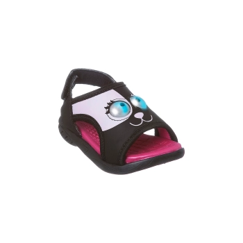 Na imagem temos uma linda sandália de led infantil feminina Ortopé com estampa de monstrinho nas cores preto e pink.