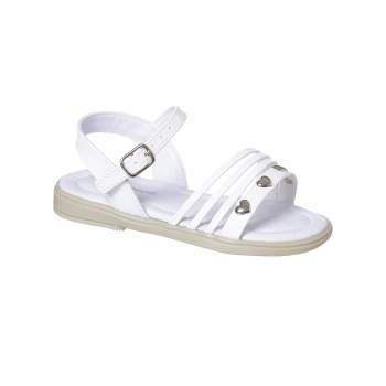 Sandália Feminina Infantil Ortopé Tiras Detalhe Coração Branco