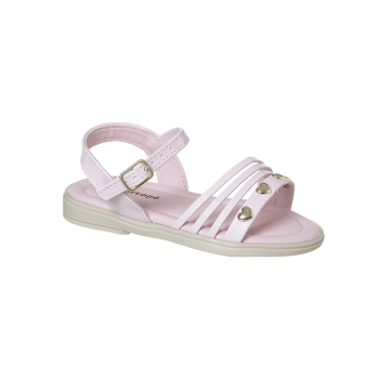 Sandália Feminina Infantil Ortopé Tiras Detalhe Coração Rosa