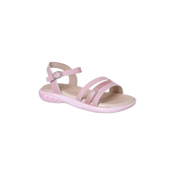 Na imagem temos a sandália magia ortopé com trê tiras frontais fecho em fivela e pino na cor rosa
