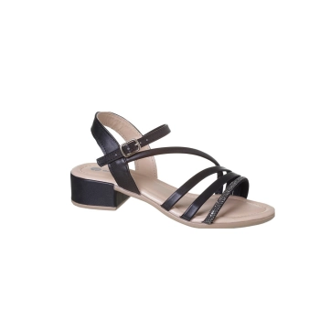 Sandália Infantil Feminina Ortopé Salto Tiras Bege Preto