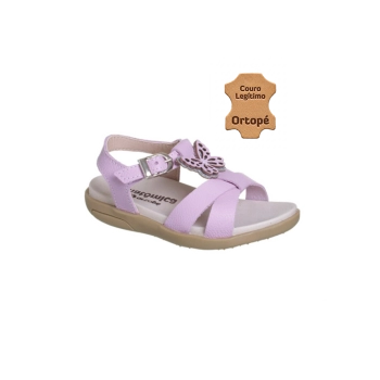 Sandália Infantil Feminina Ortopé Autêntica Couro Borboleta Lavanda