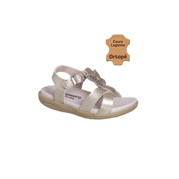 Sandália Infantil Feminina Ortopé Autêntica Couro Borboleta Ouro