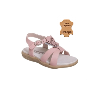 Sandália Infantil Feminina Ortopé Autêntica Couro Borboleta Rosa Chá