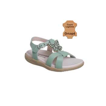 Sandália Infantil Feminina Ortopé Autêntica Couro Borboleta Verde