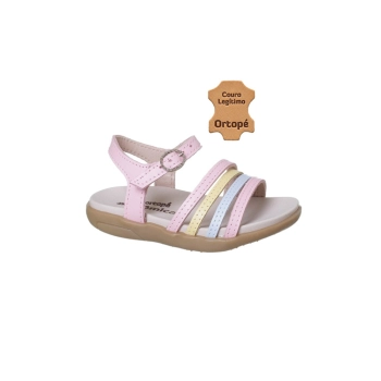 Sandália Infantil Feminina Ortopé Autêntica Couro Tiras Chiclete