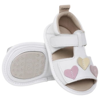Sandália Infantil Feminina Sameka Meow Coração Branco Rosa