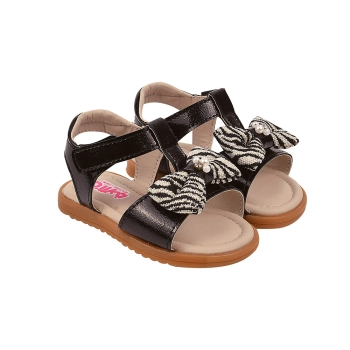 Sandália Infantil Feminino Sameka Primeiros Passos Laçinho Zebra Preto